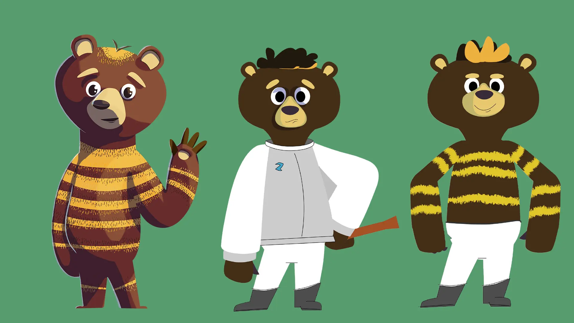 Early character design exploration of Zak the bear for the animated film Zak the Bee Tour Guide